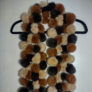 Vintage Rabbit Fur Pom Pom Scarf New